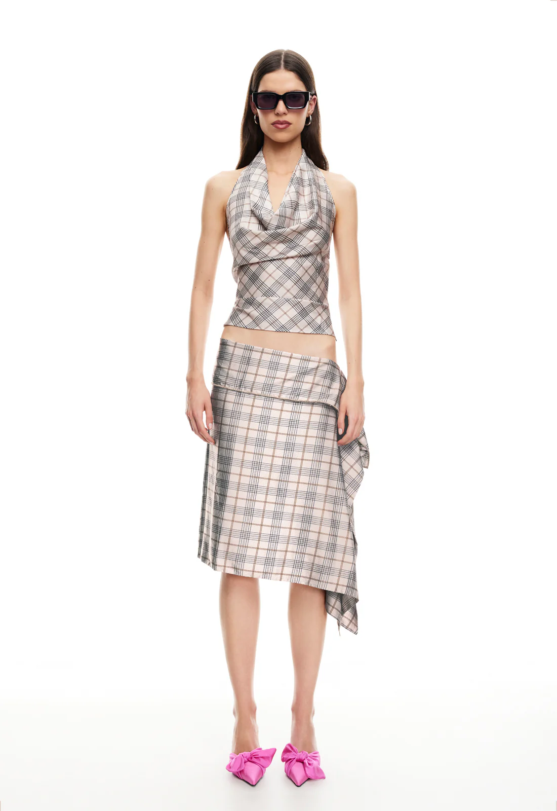 ALLURE MIDI SKIRT - BEIGE PLAID - Image 3