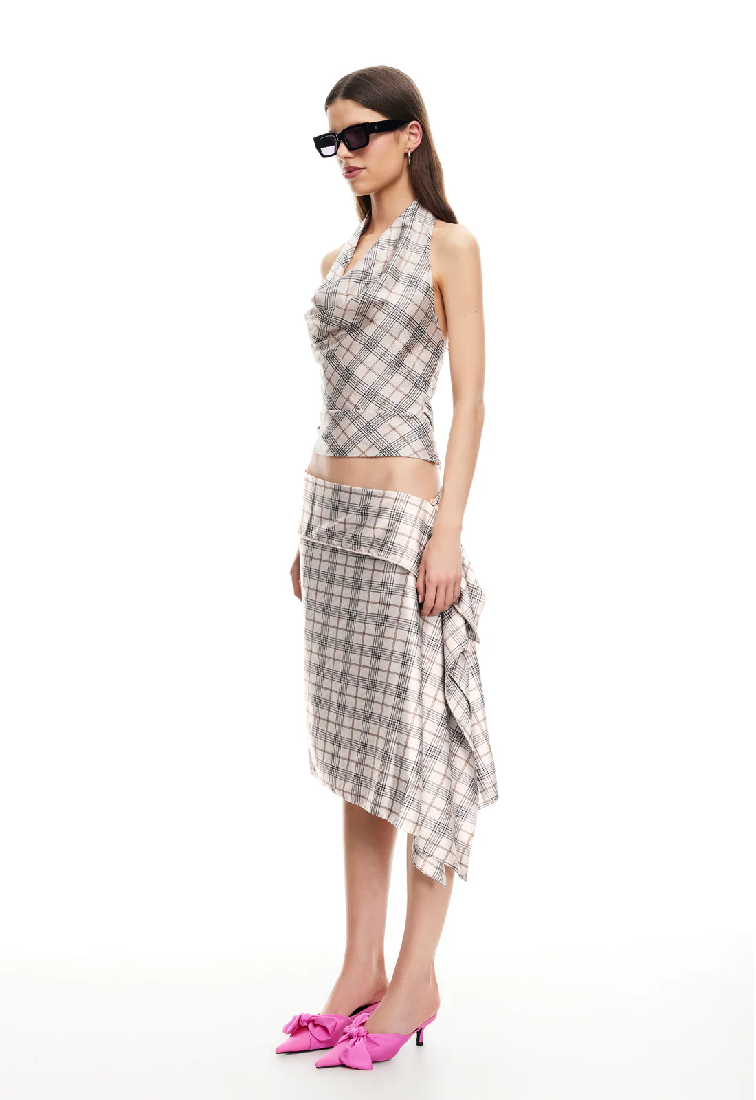 ALLURE MIDI SKIRT - BEIGE PLAID - Image 4