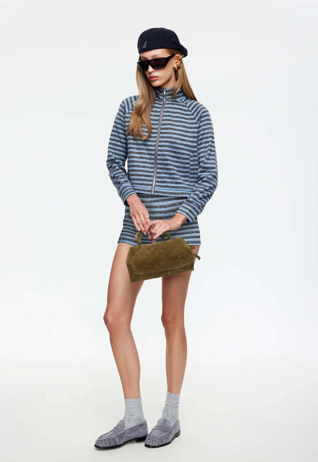 BLOOM KNIT JACKET - GREY BLUE STRIPE