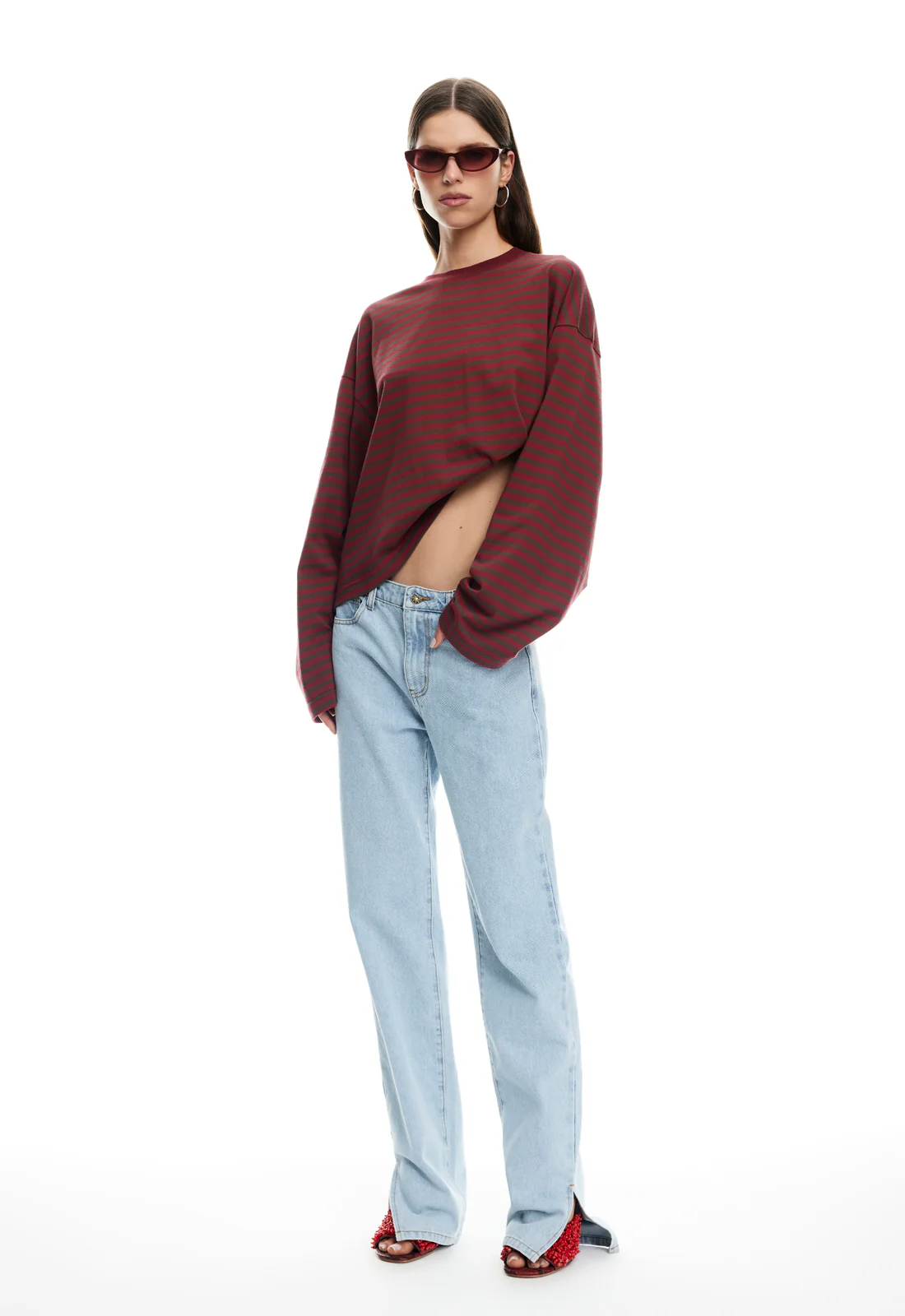 BLOOM LONG SLEEVE - CHOCOLATE WINE STRIPE