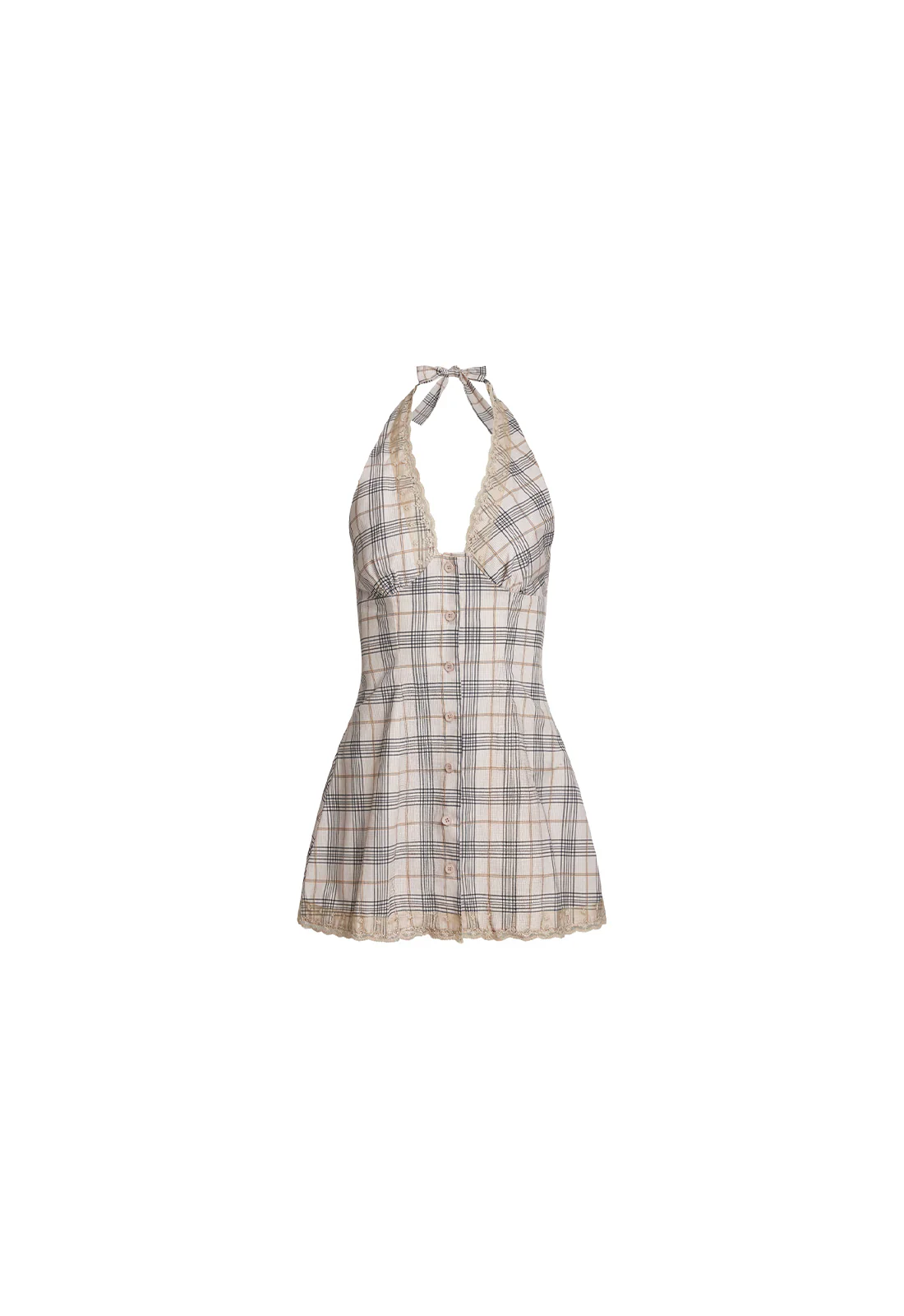 CHARMED MINI DRESS - BEIGE PLAID - Image 2
