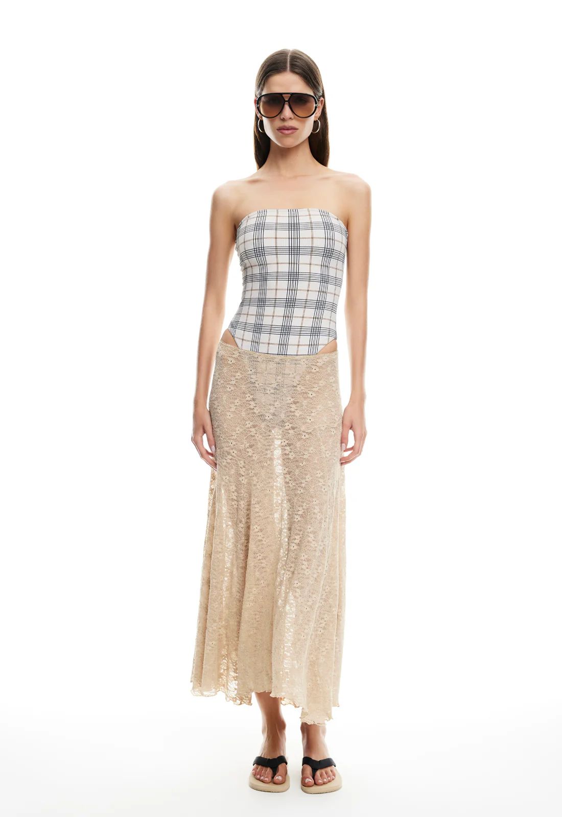 IN BLOOM LACE MIDI SKIRT - TAUPE - Image 3